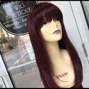 Red wine Burgundy Long Bangs Wig